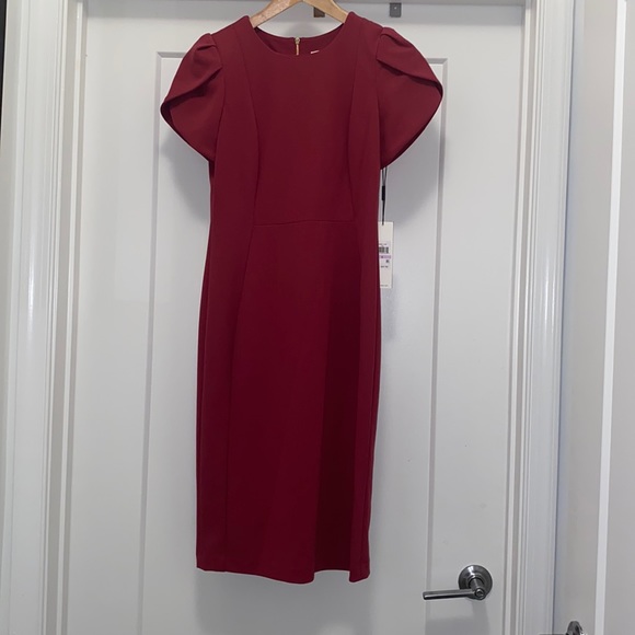 Calvin Klein Dresses & Skirts - 🌺 NWT! Raspberry Calvin Klein Sheath Tulip Sleeve Dress